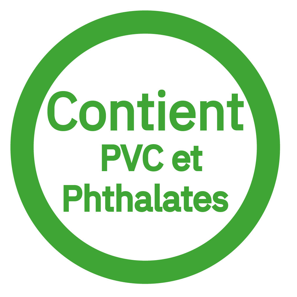 L'article est libellé comme contenant du PVC (Polyvinyl chloride) avec Phtalate. - Contains PVC with Phthalates
