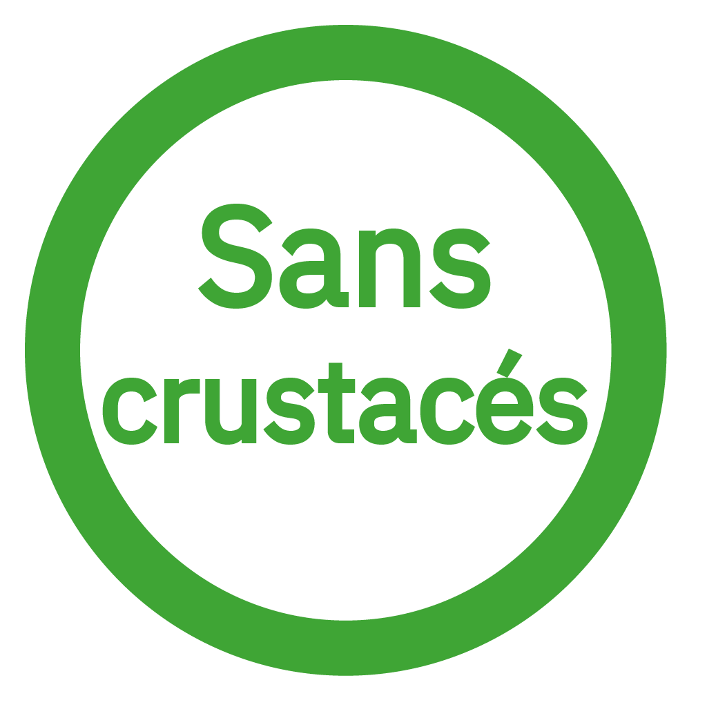 Sans crustacés (par exemple crabe, crevettes, etc.) - Free from crustaceans (e.g. crab, shrimp etc.)