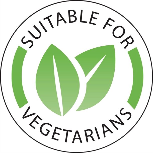 Indique que le produit est libellé végétarien ce qui signifie qu'il ne contient ni viande, ni poisson. - Vegetarian
